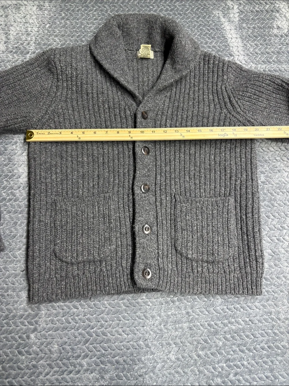 L.L. Bean Charcoal Gray Ribbed Shawl-Collar Cardigan